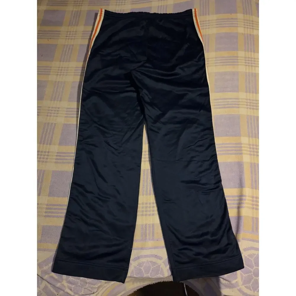 Vintage 70s Adidas Track Pants USA Made Blue Orange Pleated Large Trefoil Warmup
